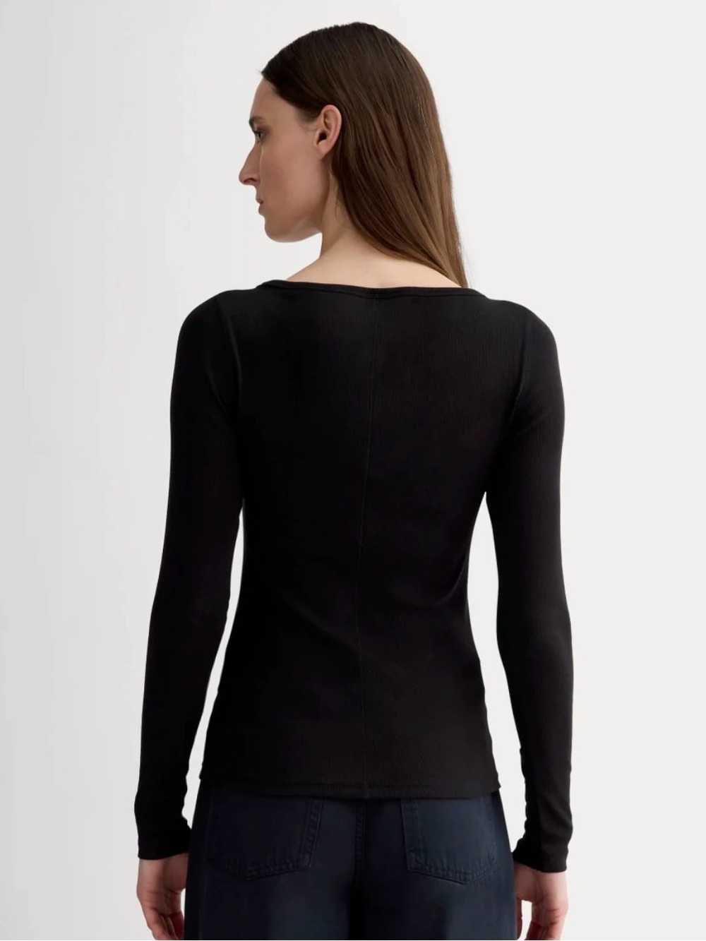Everlane Luxe Rib Long Sleeve Scoop Neck Tee in Black Size S Supima Cotton, Luxe - Picture 7 of 8